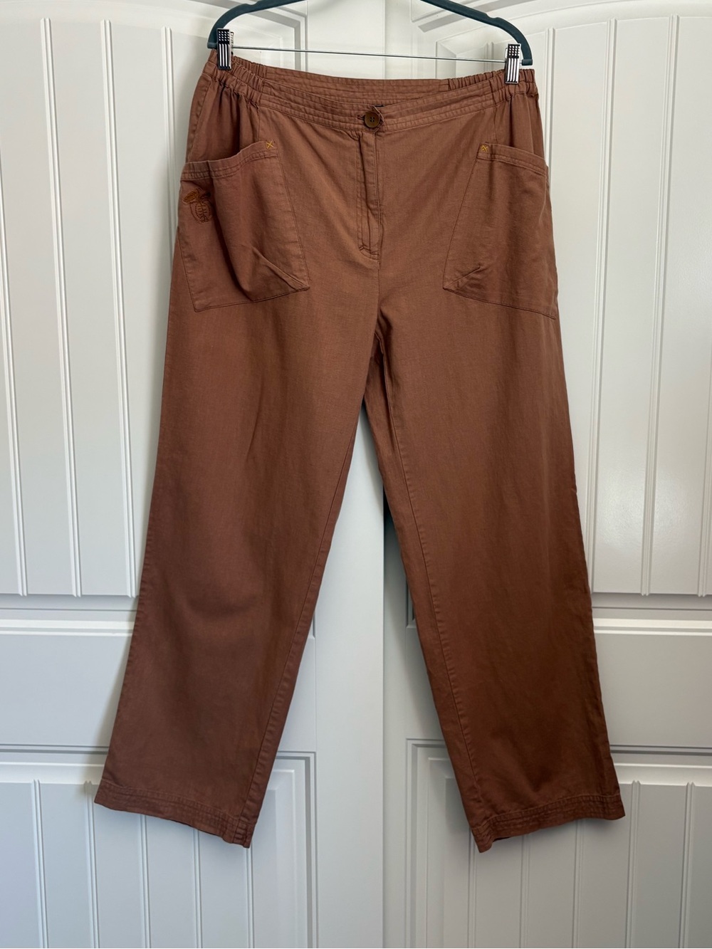 Gudrun Sjoden brown linen Cotton wide leg pants size large